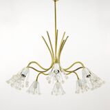 Modern brass floral chandelier Emil Stejnar, Rupert Nikoll, Austria, 1950s