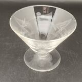 Glassware and bottle set in chiseled glass with flower motif