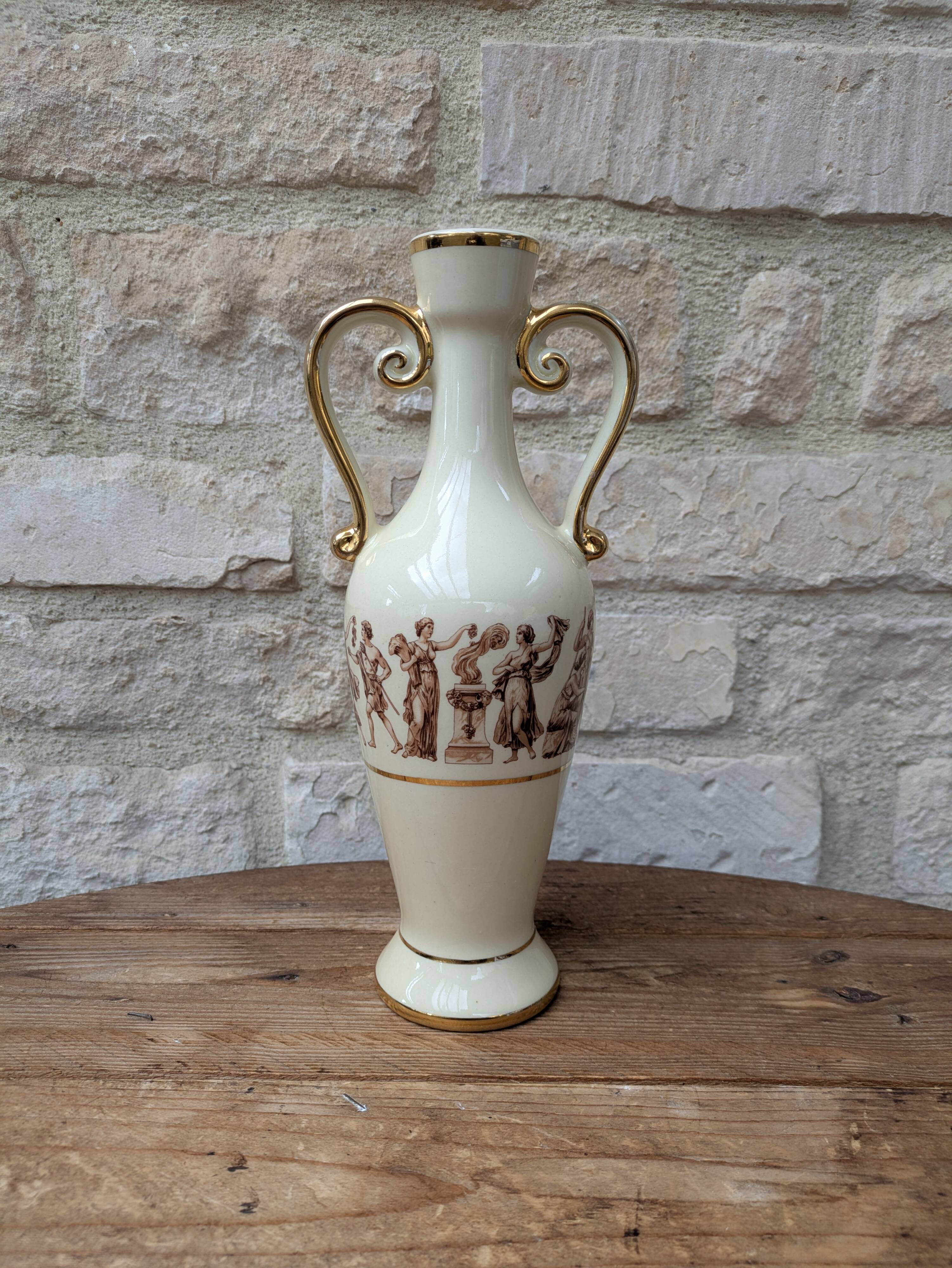 Antique amphora-shaped vase with Roman or Greek decoration