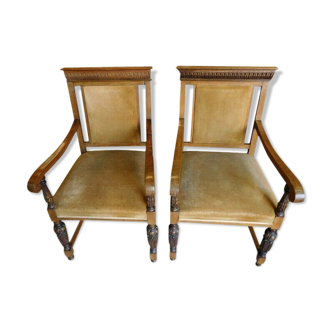 Pair of solid cedar armchairs from the end of the 19th century