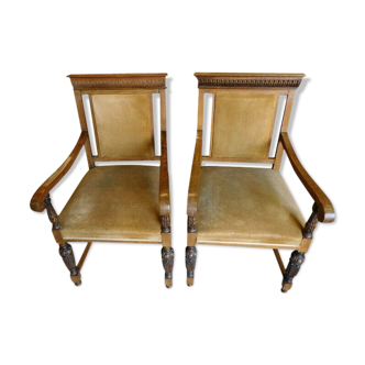 Pair of armchairs in solid cene late 19th century