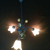 Lustre 3 lumières bleu à fleurs