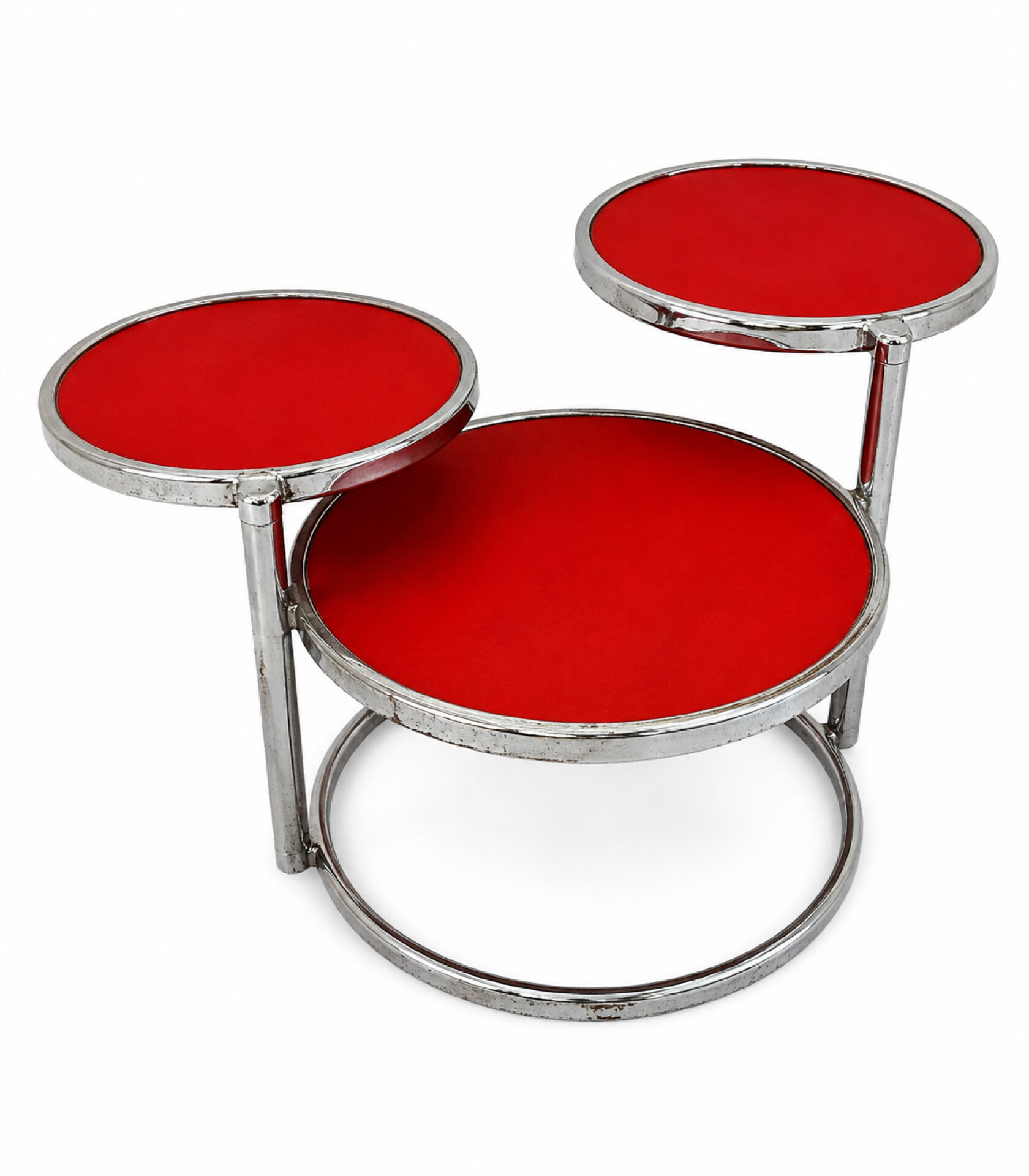 Table basse année 70 à trois niveaux en verre structure acier chromée