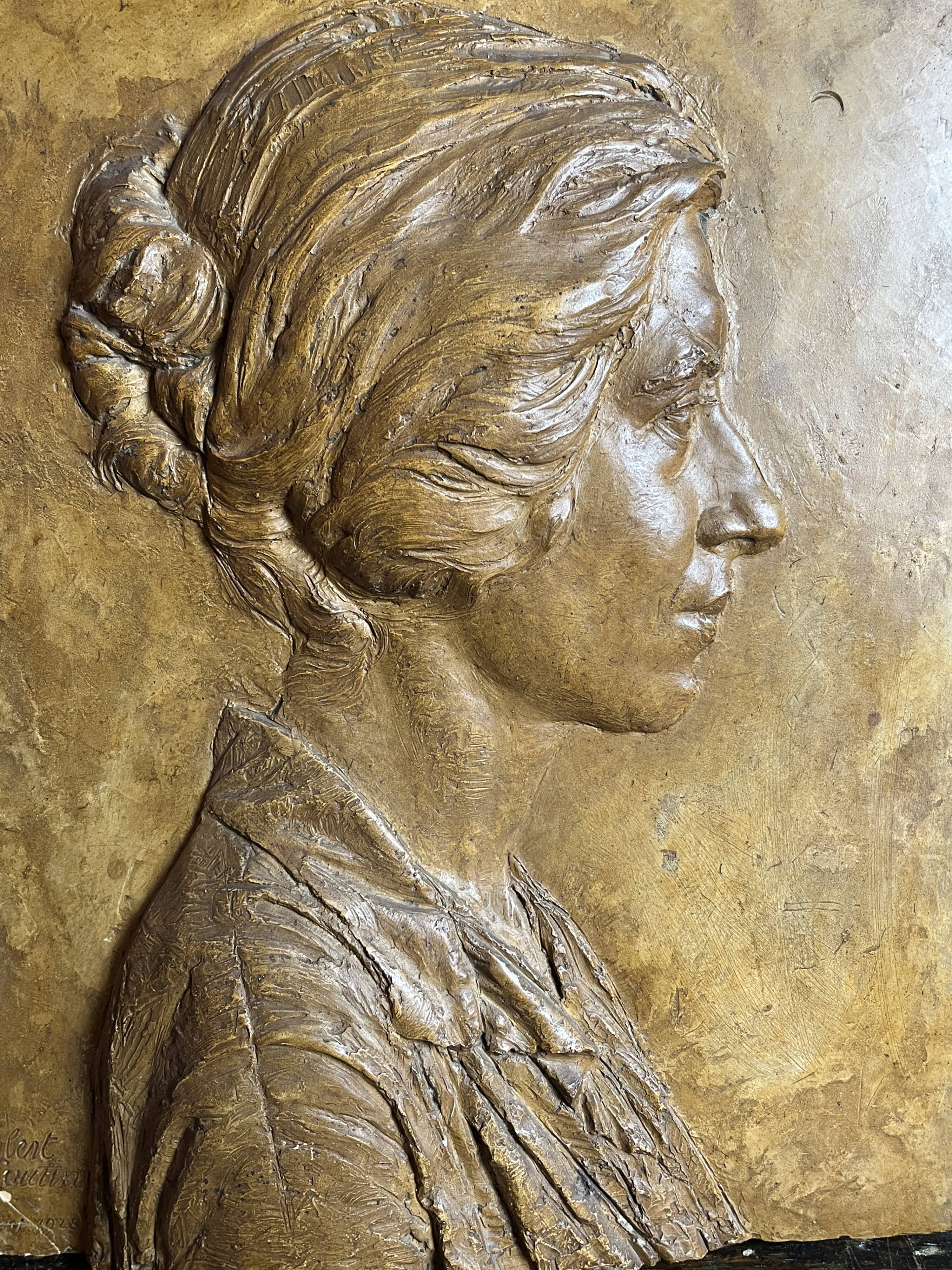 Patinated plaster bas-relief signed Robert Coutin, early 20th century.