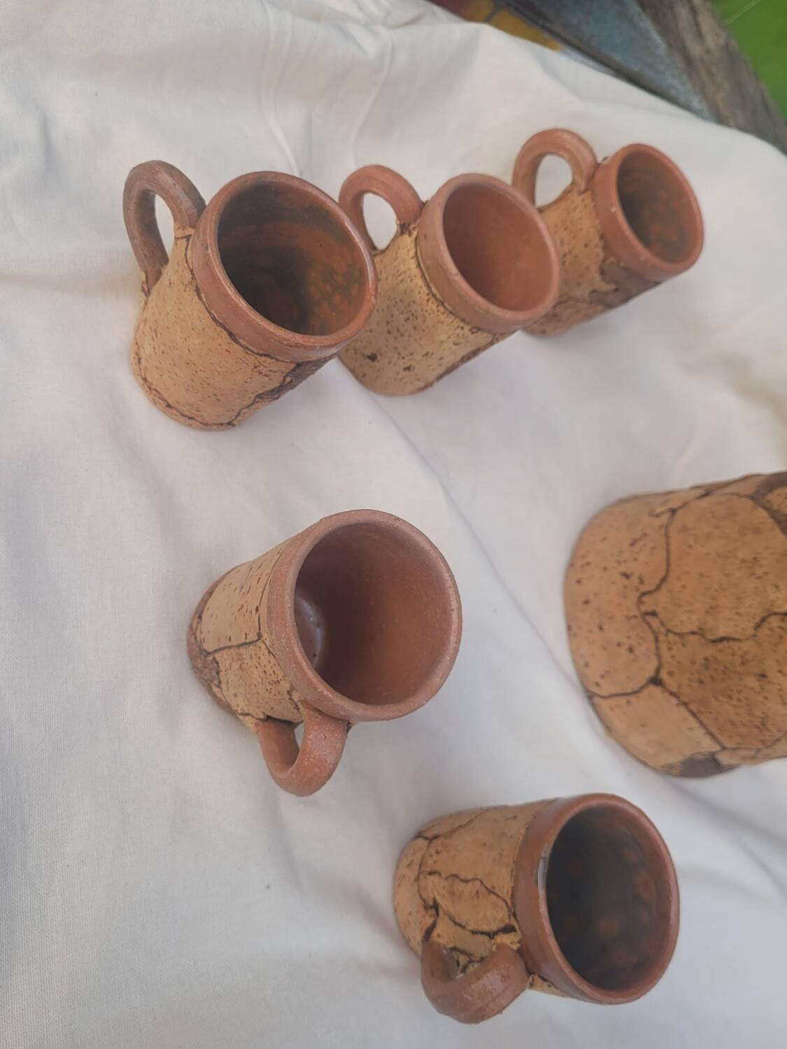 Set of old Corsican cork and terracotta handcrafted pitcher and cup