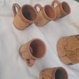 Set of old Corsican cork and terracotta handcrafted pitcher and cup