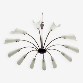 Mid-Century Large 12 arms spider chandelier, Italy 1950s