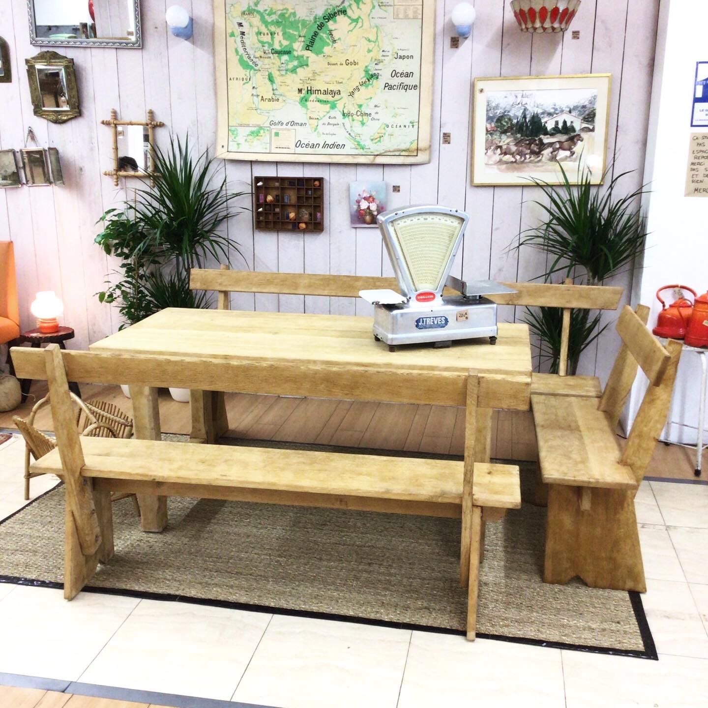 Farm table and 3 benches