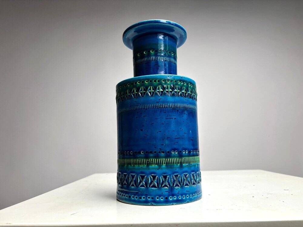 Rimini Blue Terracotta Ceramic Vase attributed to Aldo Londi for Bitossi, Italy, 1960s