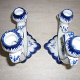 Pair of 2-pointed ceramic candlesticks from Portugal
