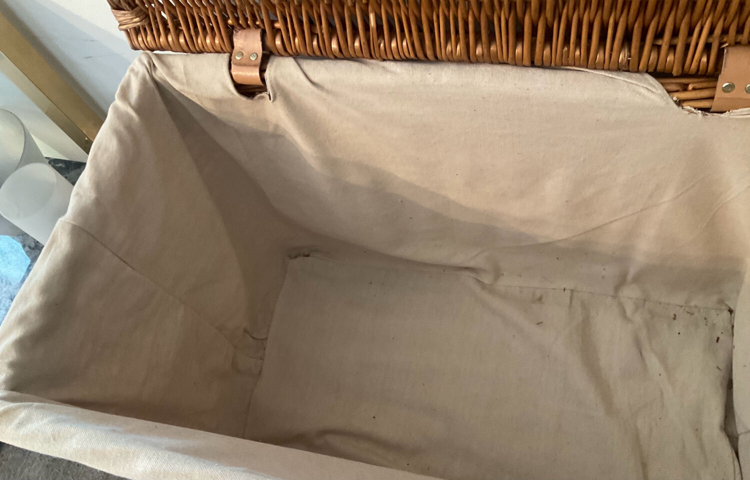 Woven wicker vintage suitcase