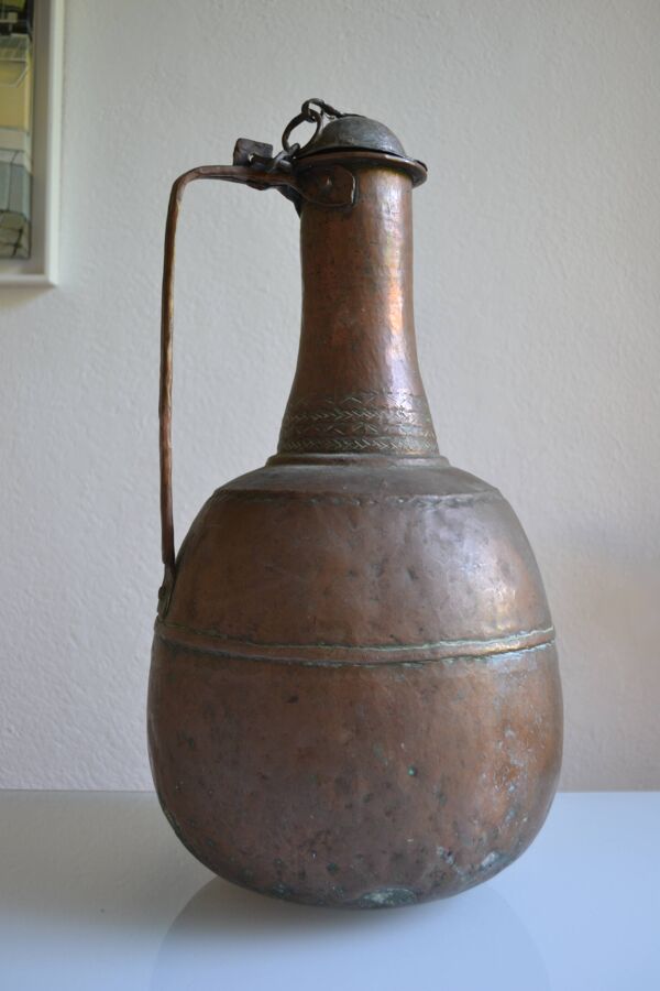 ancien grand coquemar en cuivre rouge