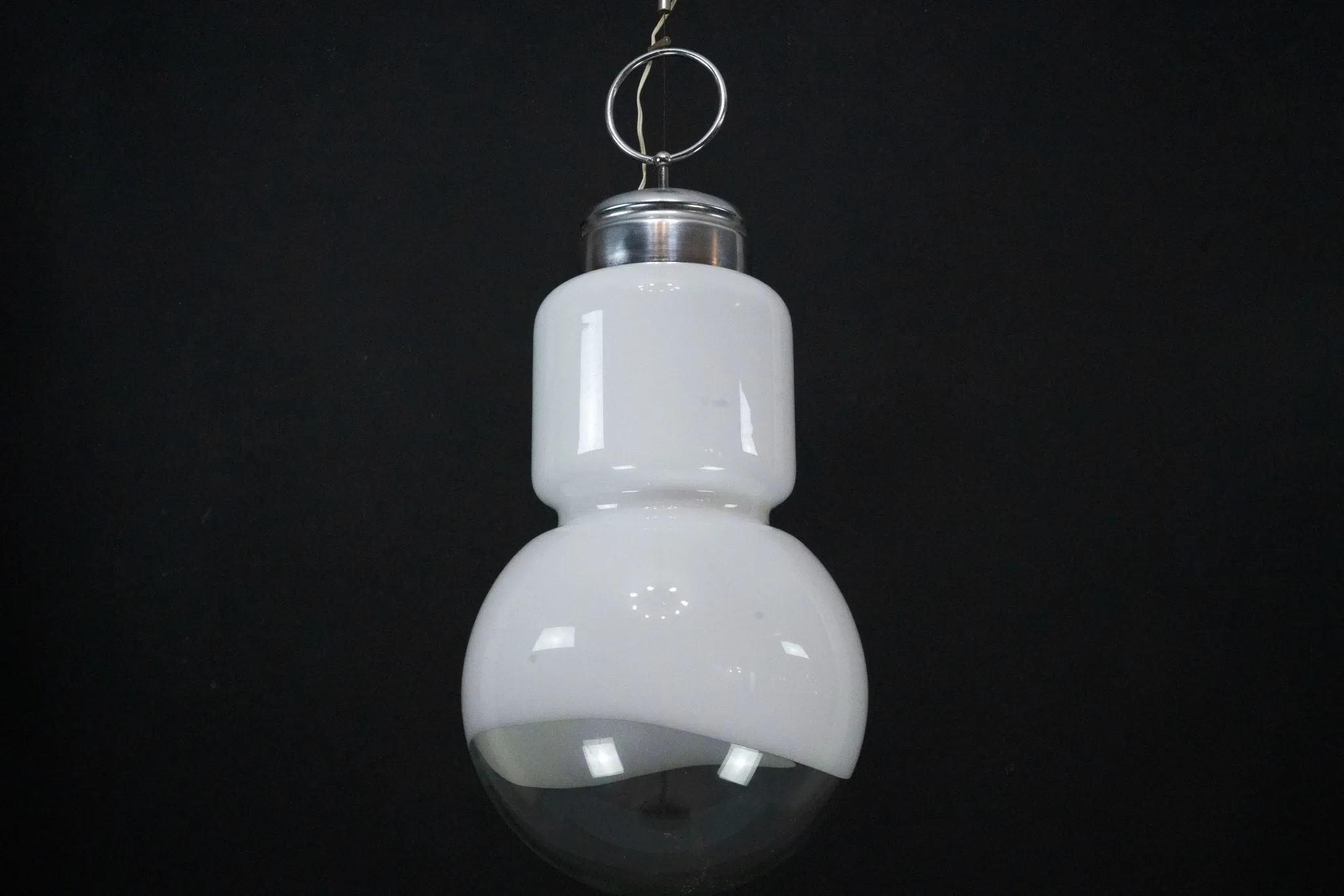 Vintage Mazzega space age chandelier in chrome and murano glass. Italy 1960