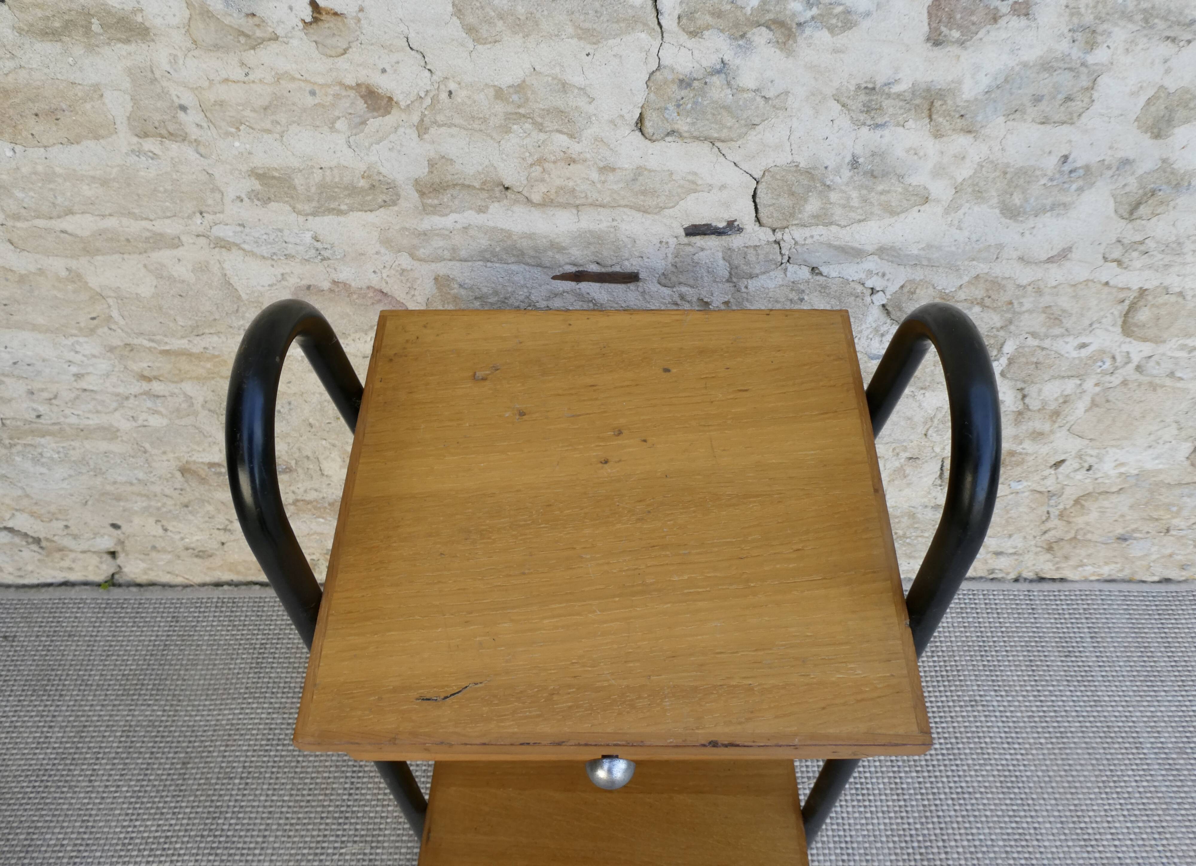 Wooden and metal boarding bedside table, 60s