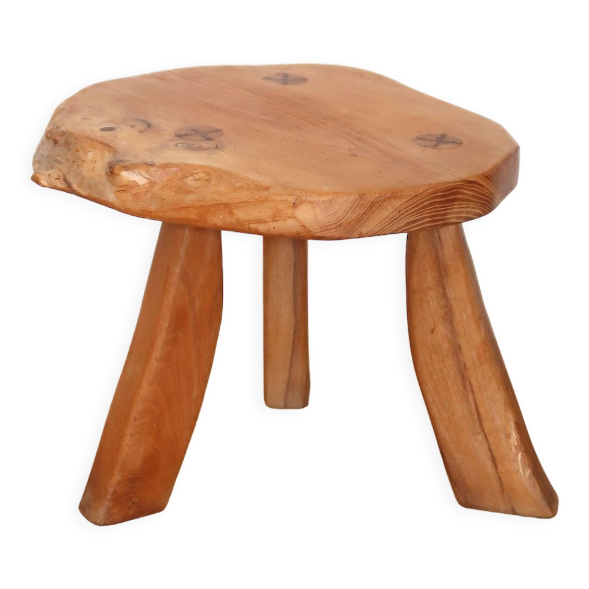 Brutalist solid wood tripod stool vintage