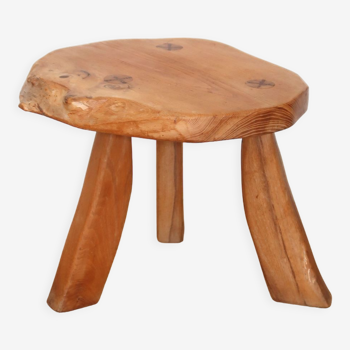 Brutalist solid wood tripod stool vintage