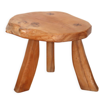 Brutalist solid wood tripod stool vintage
