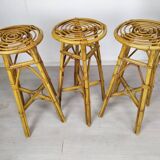 Vintage rattan bar and stools