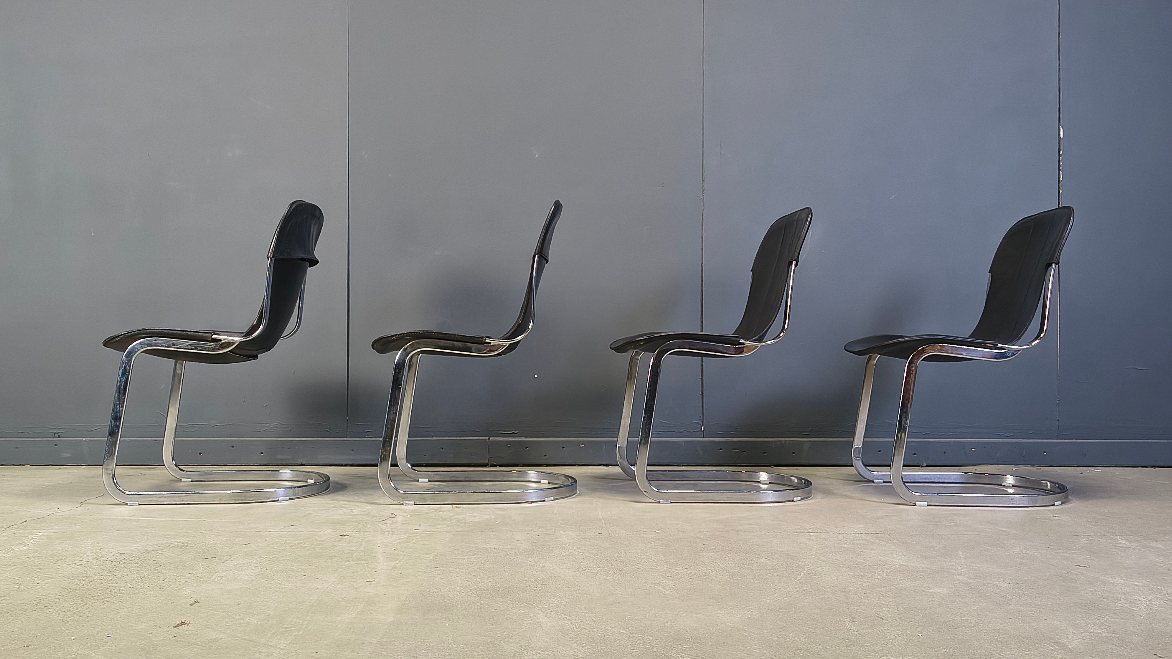 Vintage dining chairs by Willy Rizzo for Cidue set of 4, 1970s