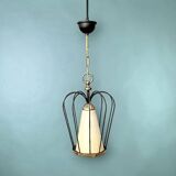 Brass suspension, black metal and striped glass attributed to Massive, 1950s.