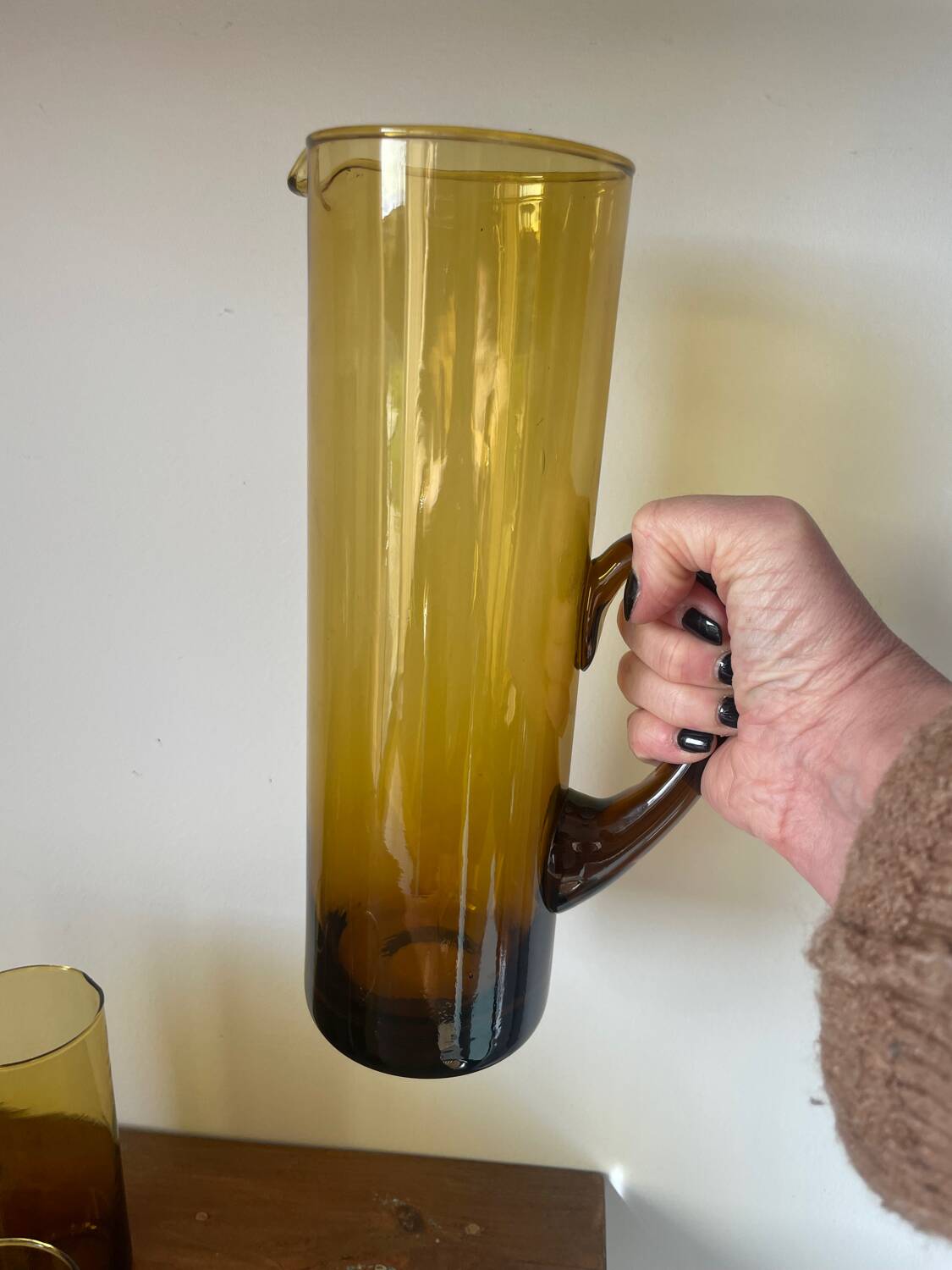 Amber blown glass orangeade service from the 1970s.