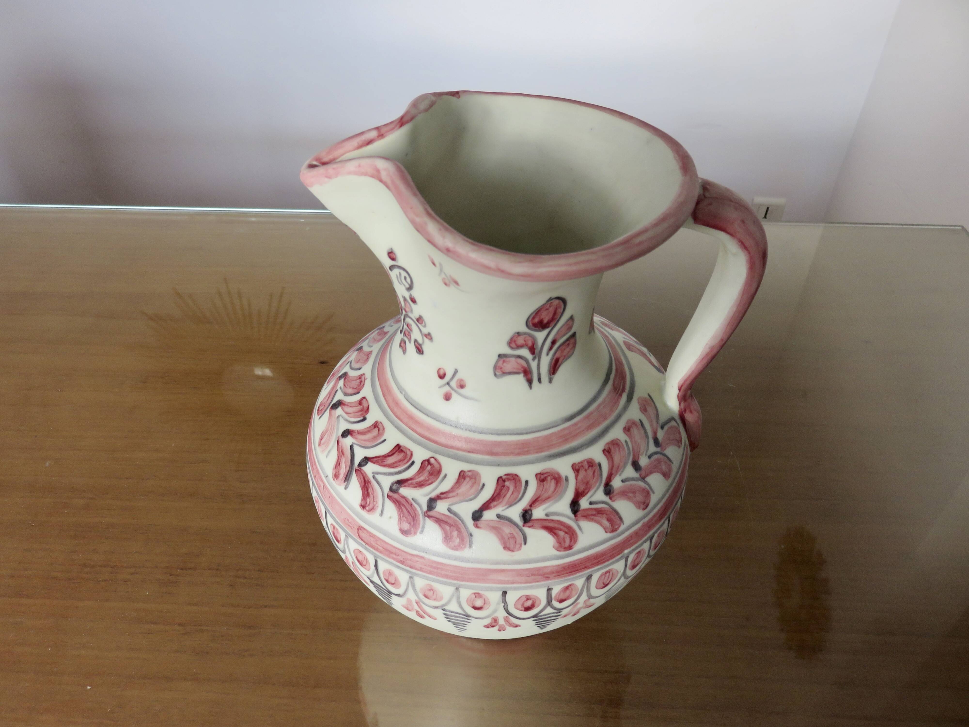Signed "talavera" ceramic pitcher, Spain, 1950s-60s