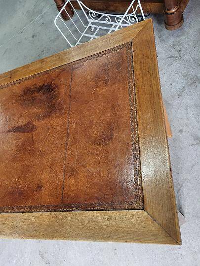 Bureau plateau cuir avec 2 tiroirs en merisier
