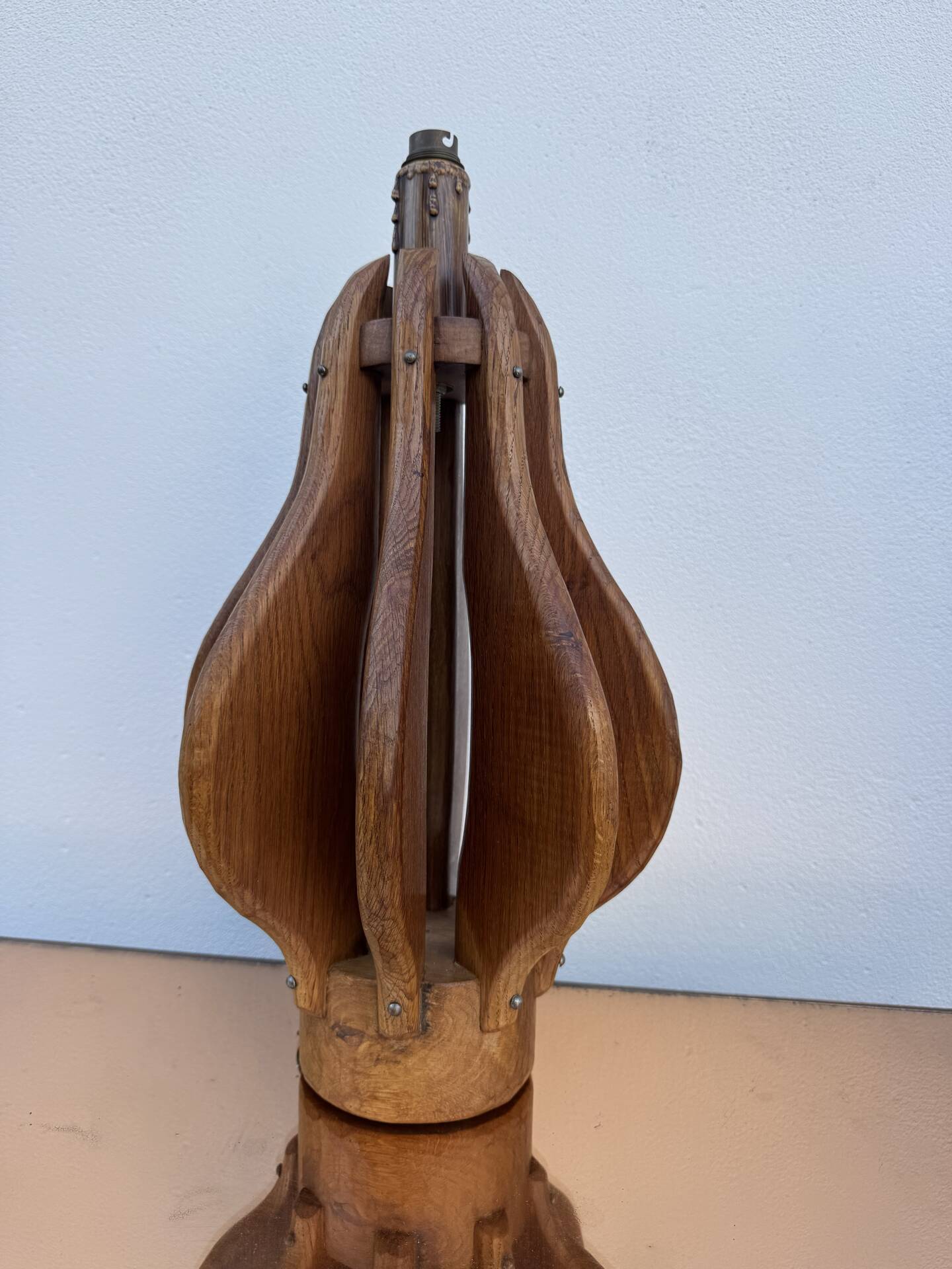 Brutalist teak wood lamp from the 1960s.