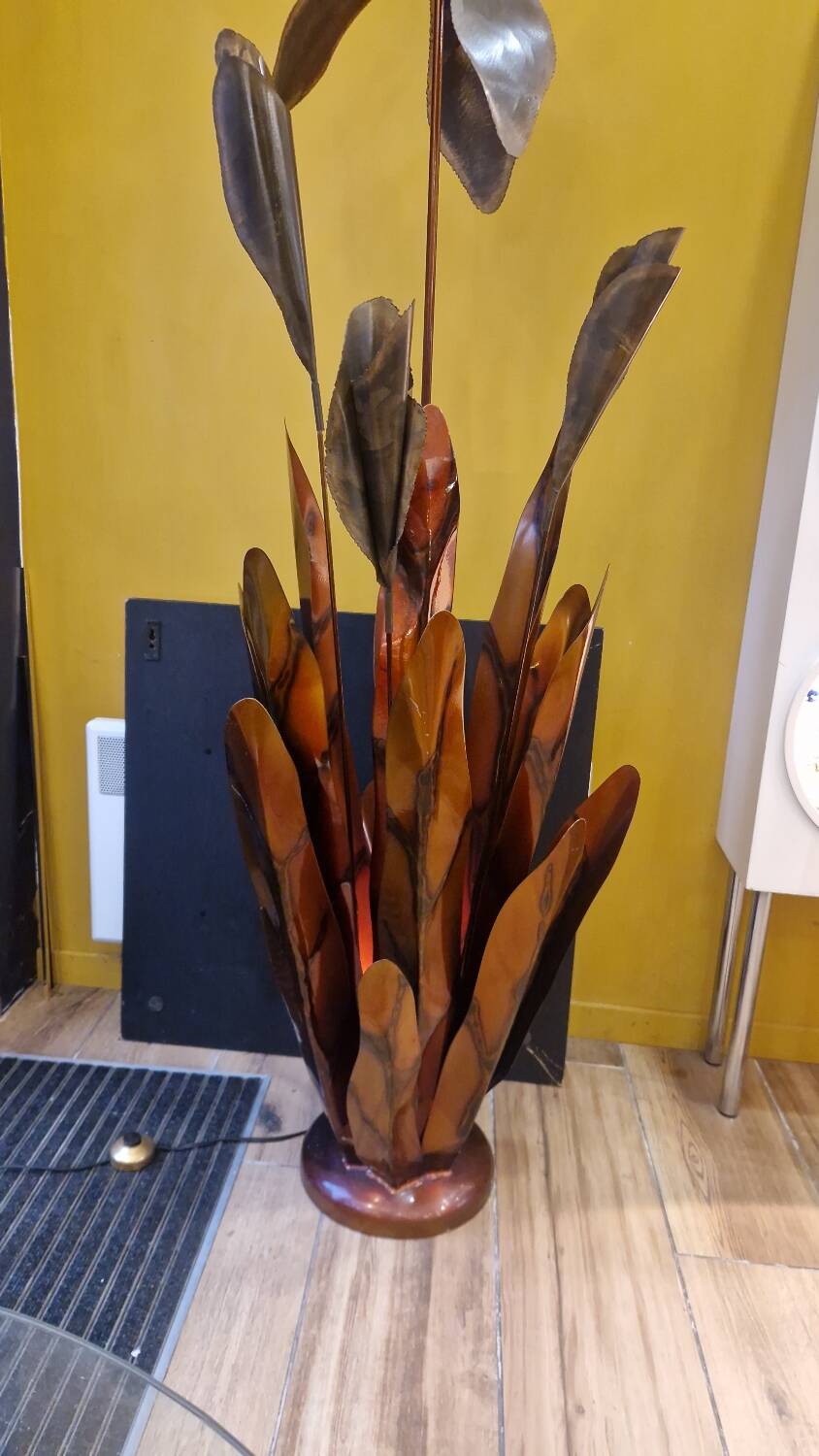 Henri Fernandez Floral Floor Lamp in Gold Metal