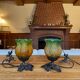 Pair of lamps cherubs bronze vintage glass paste