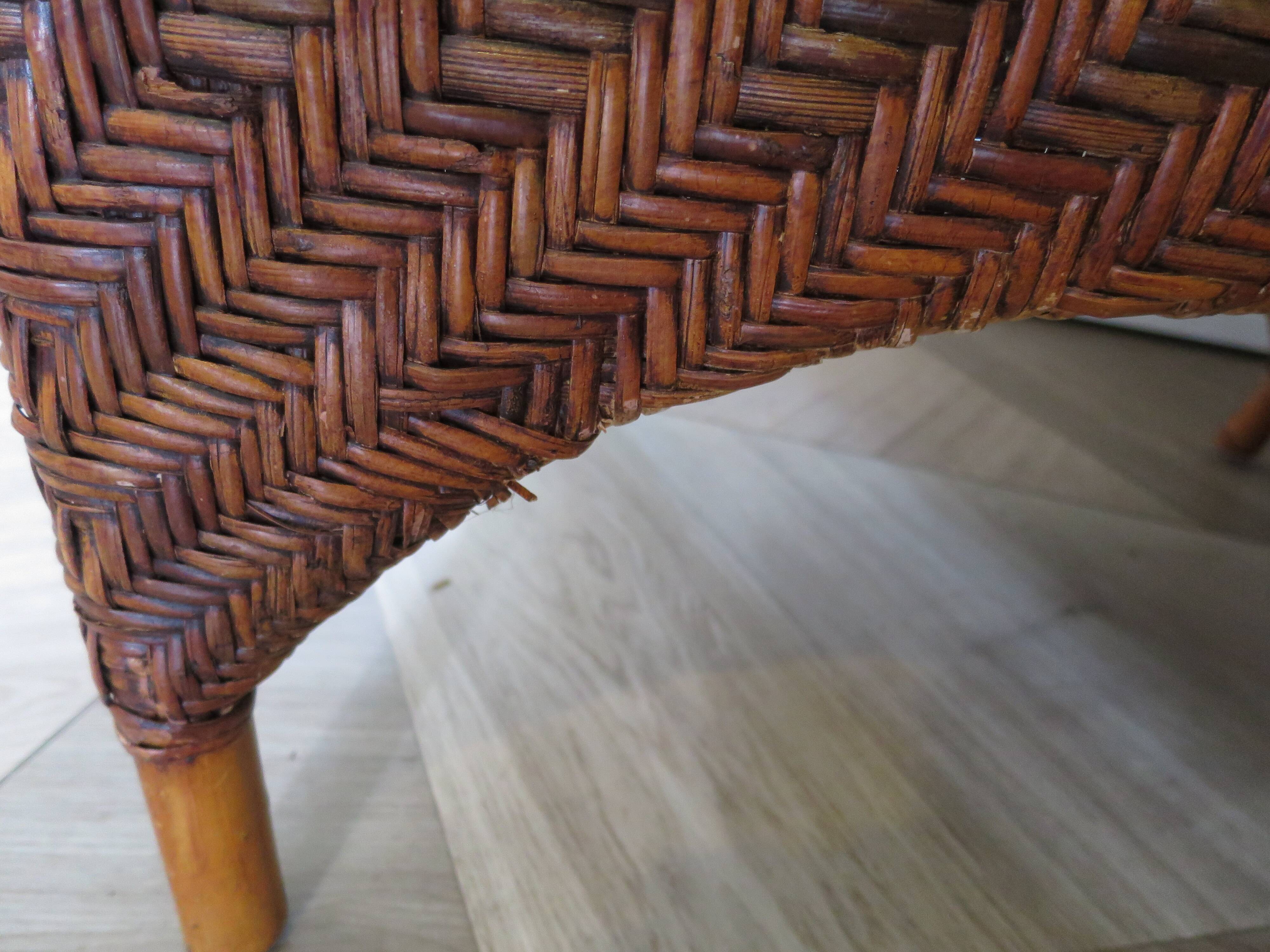 Two-seater banquette in woven rattan, wood and bamboo, 1980s.