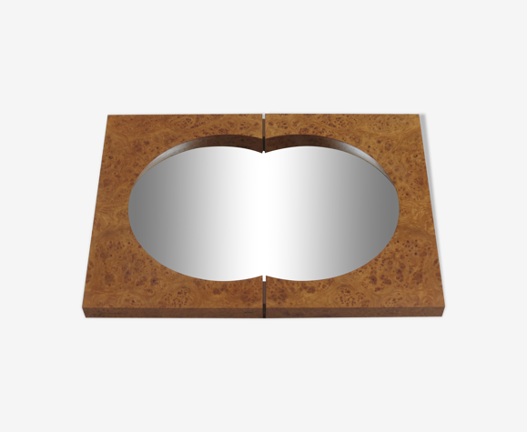 Miroir mural en loupe d'orme fabriqué à la main par Desmond Ryan, années 1990
