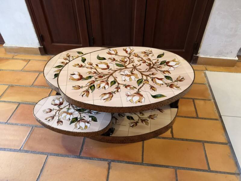 Georges Pelletier Vallauris La Roue Magnolias Vintage Coffee Table