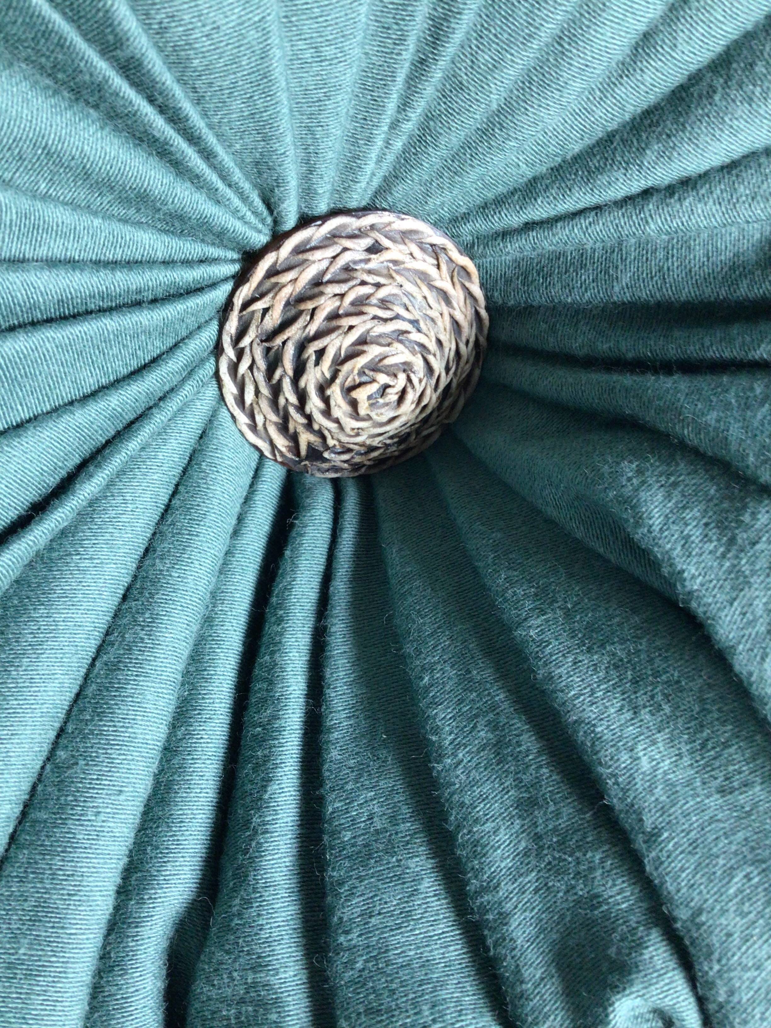 Vintage green hand-pleated round cushion