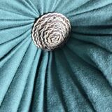 Coussin rond plissé main vert vintage