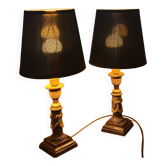 Paire Lampes de Table Style Empire Bronze Patiné Noir Montures Dorées