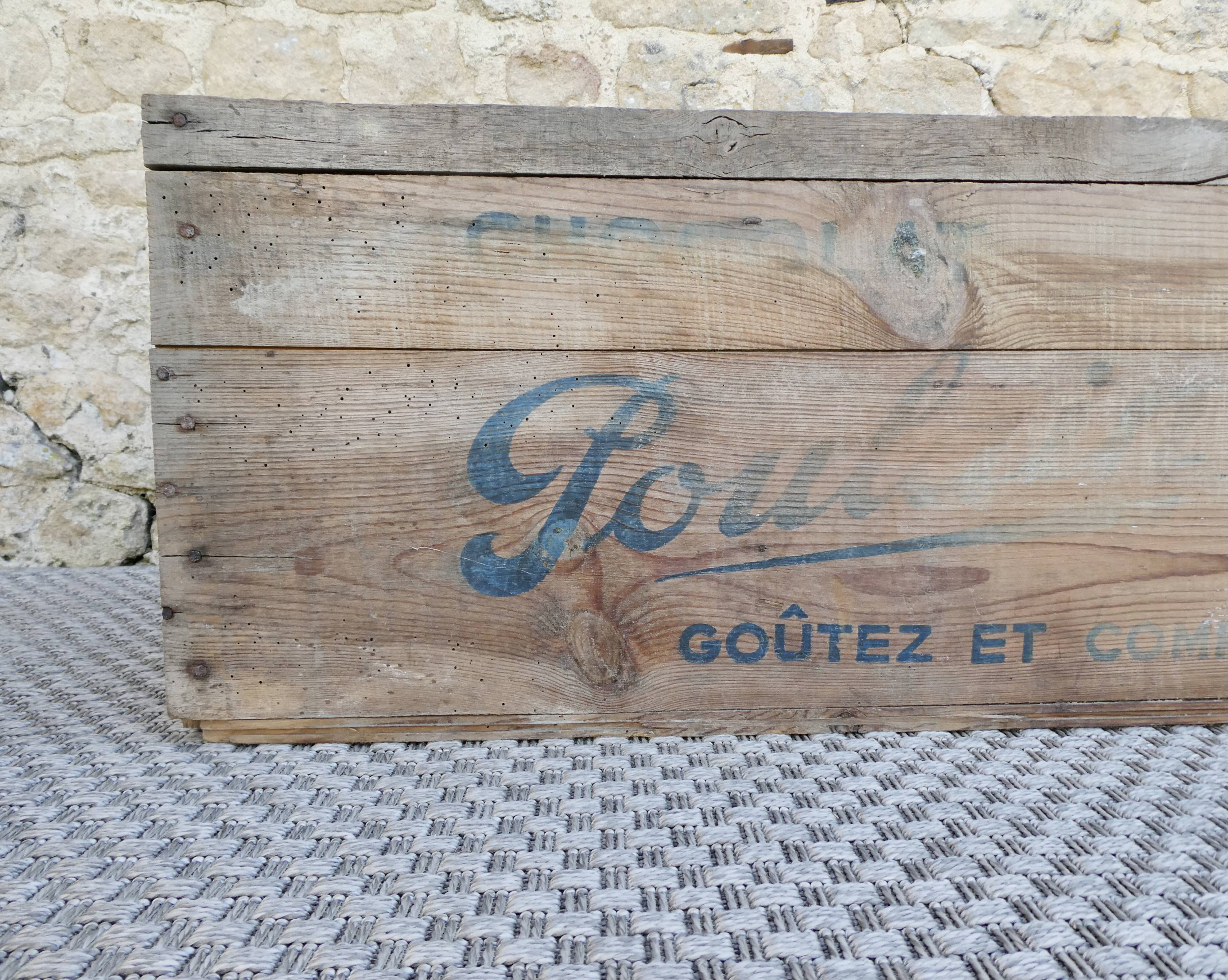 wooden storage box, Poulain chocolate