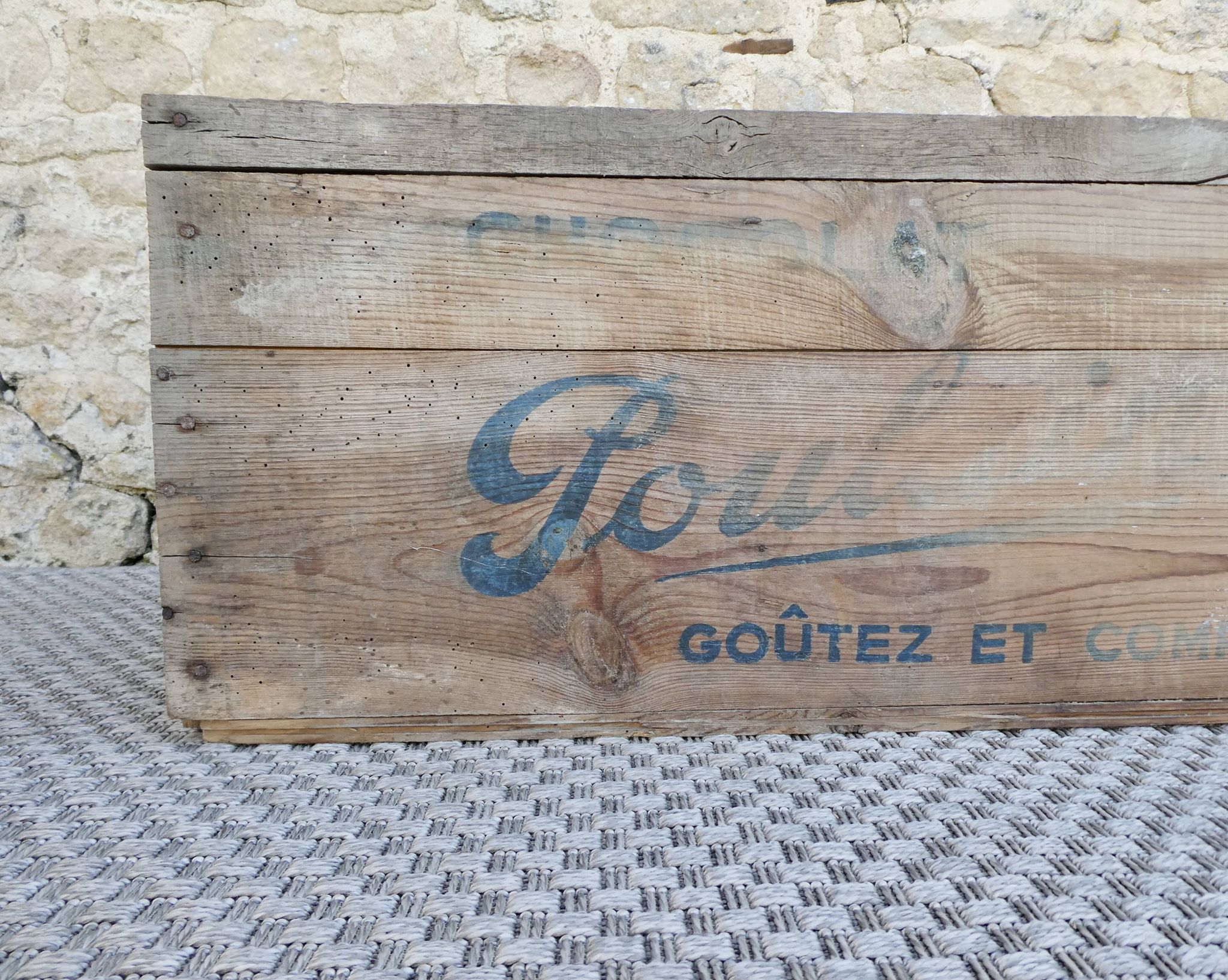 caisse de rangement en bois, chocolat Poulain