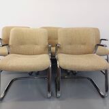 Suite of 5 armchairs with Steelcase Strafor armrests in chrome metal and wool fabric from the years