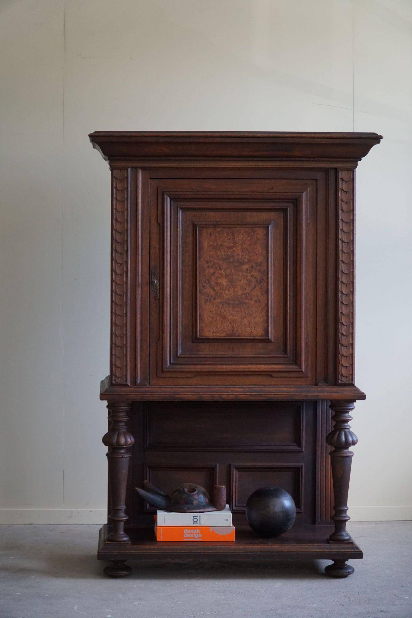 Baroque-style wardrobe in oak and birch, made by a Danish cabinetmaker, 1920s.