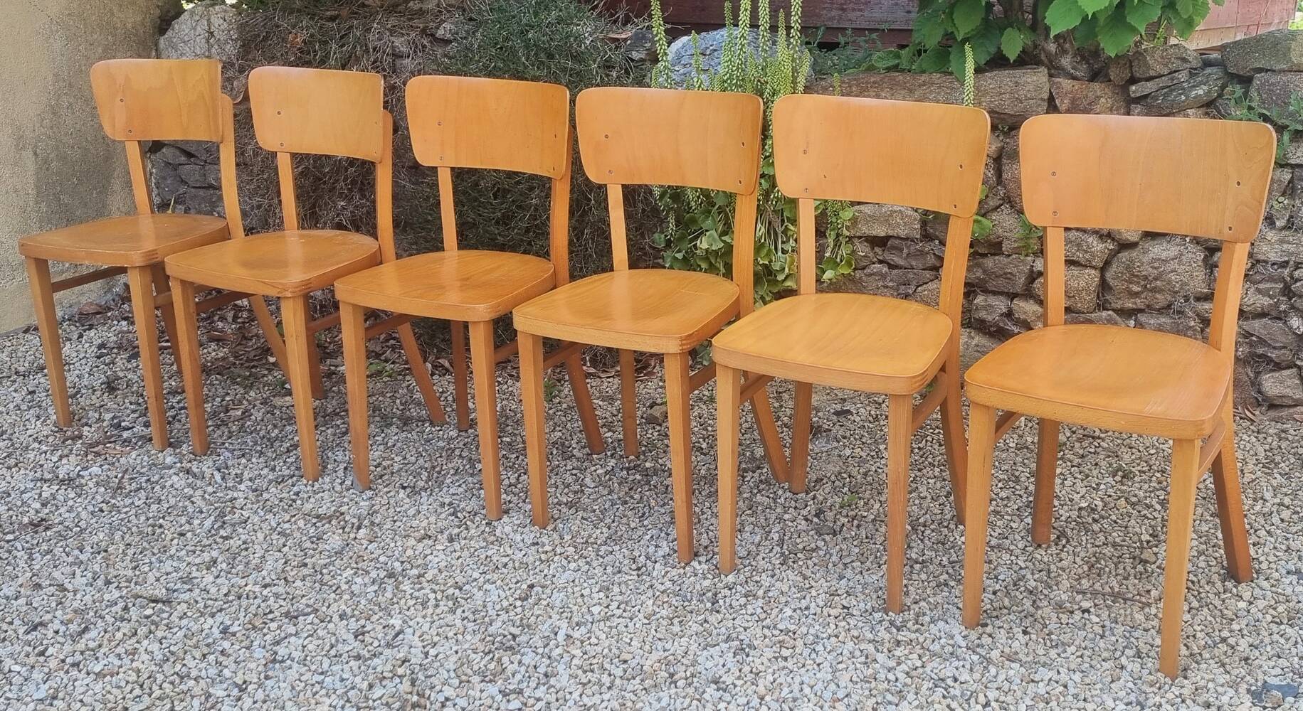 Lot de 6 chaises de bistrot Thonet, Tchekoslovaquie, vintage.