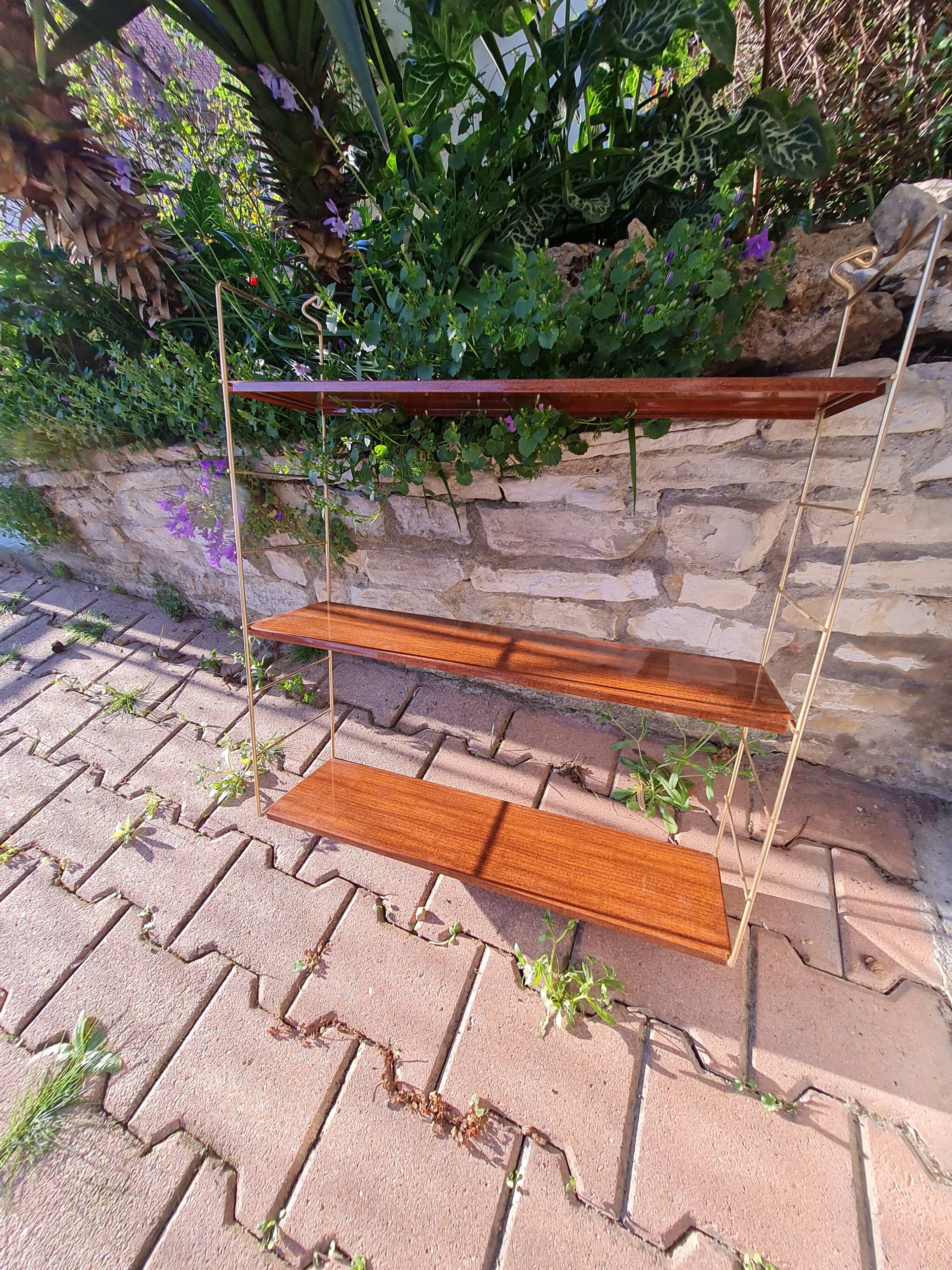 Wall shelves style metal string imitation wood 60- 70s