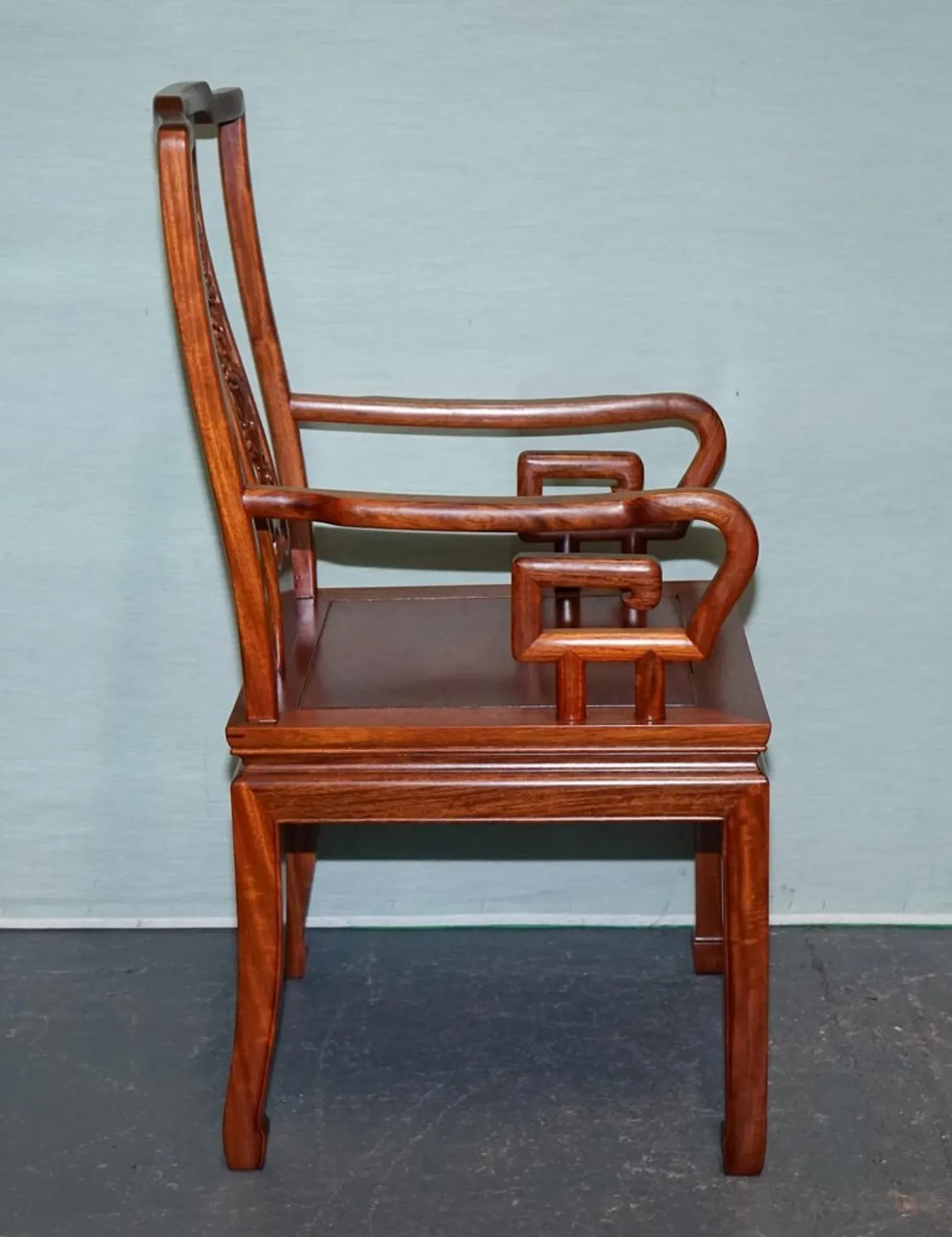 Vintage Oriental Armchair in Carved Teak, China