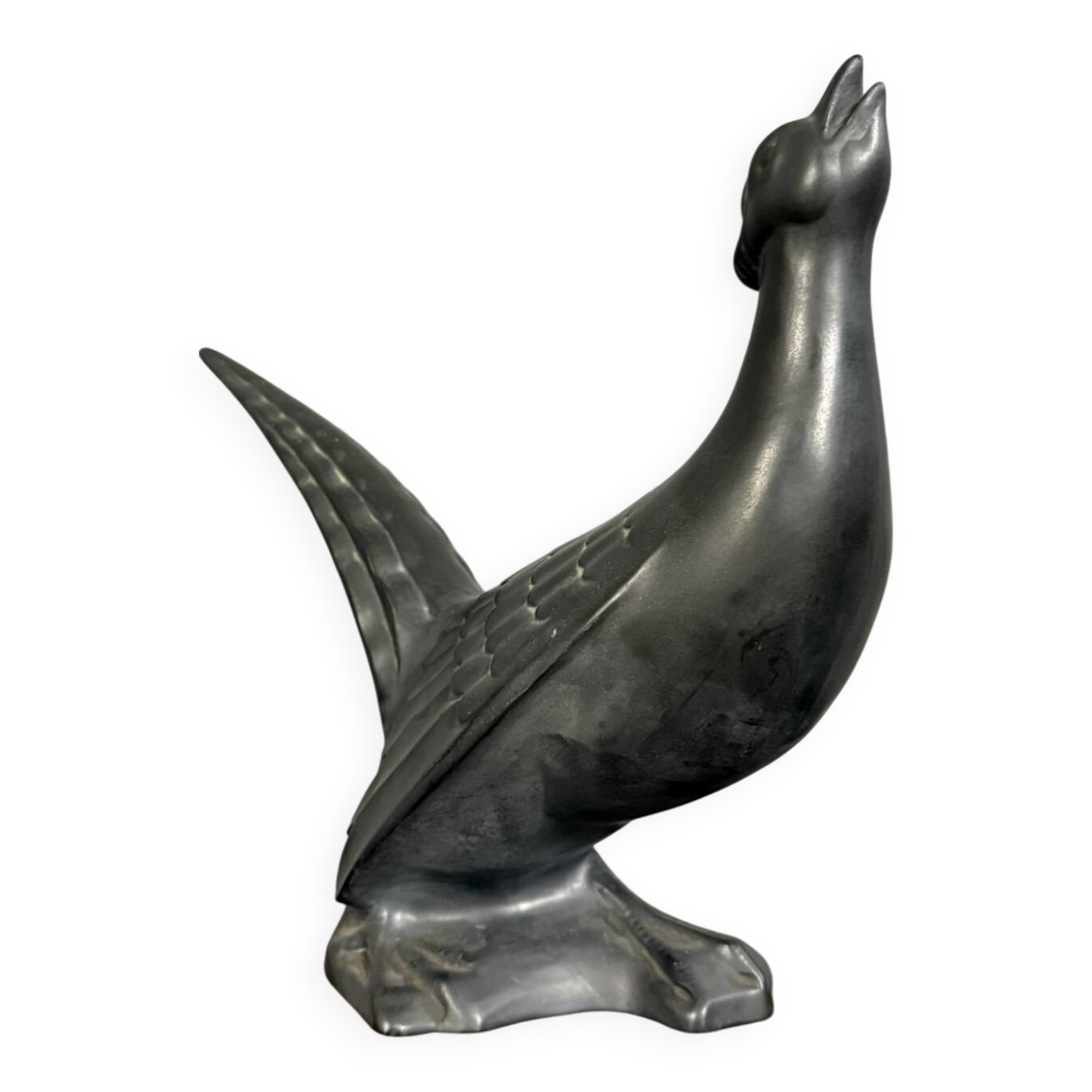 Black lacquered ceramic from the Art Deco period: bird signed Jean