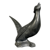 Black lacquered ceramic from the Art Deco period: bird signed Jean