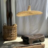 Small suspension, rattan luminaire in hat shape D:60cm