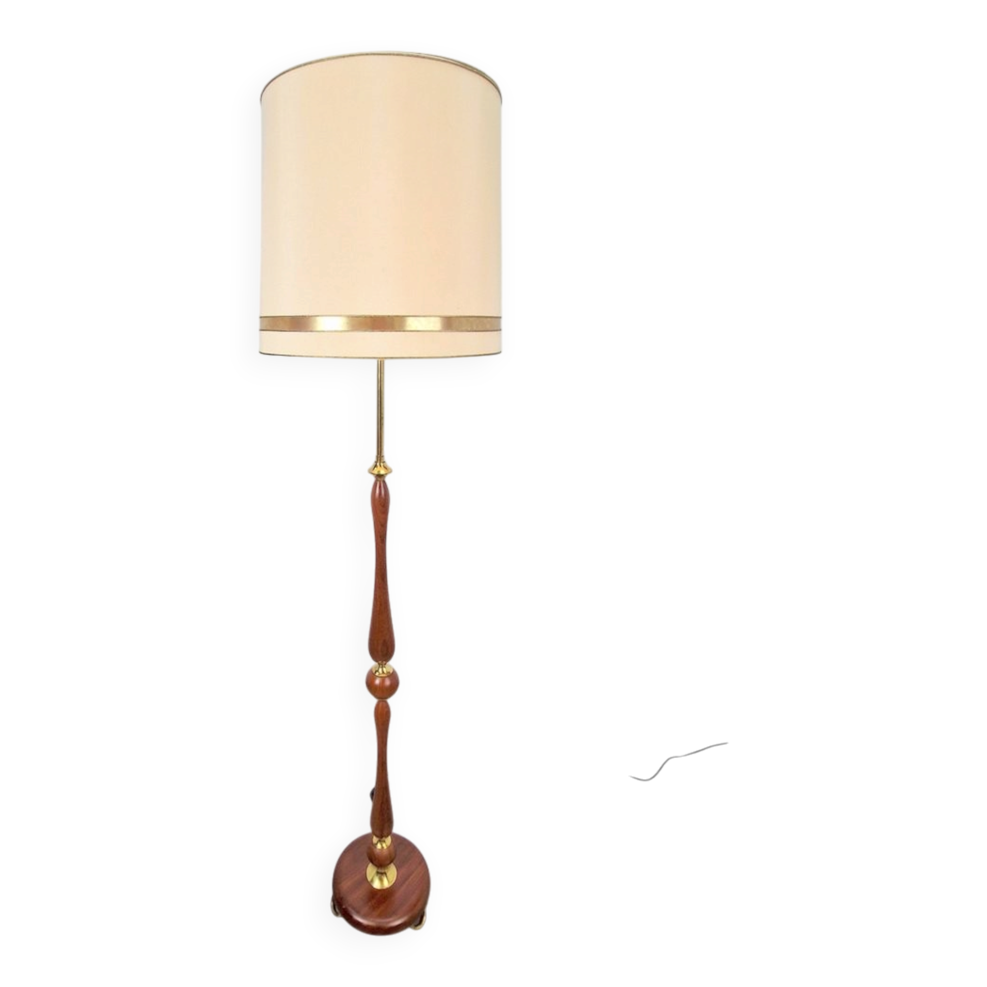 Lampe de sol scandinave vintage en teck et laiton, années 1960