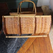 Vintage wicker log basket magazine holder