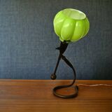 Lampe de table articulée moderniste en verre et laiton à boîtier vert