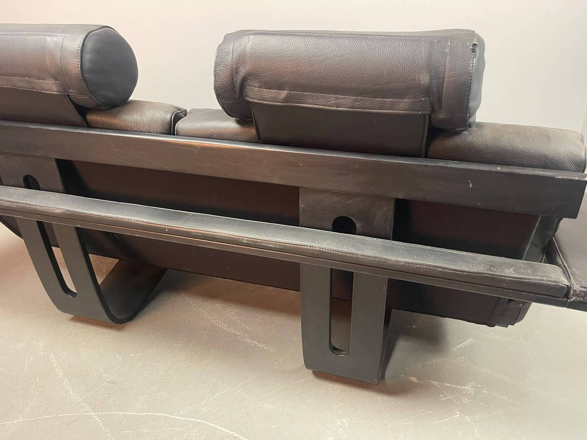 Black Leather Ake Fribytter “Kroken” Two-Seater Sofa for Nelo Möbel. Sweden